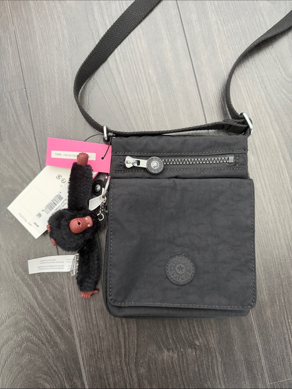 NWT - Kipling Black New Eldorado Crossbody with Monkey Keychain